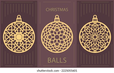 Bolas de Navidad para corte láser. Conjunto decorativo para cortar papel, cartón, contrachapado.