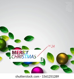 Christmas Balls with Leaves Modern Background. Minimalist Creative Design Concept.