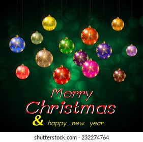 Christmas balls from light vector green background, 