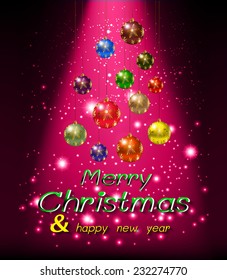 Christmas balls from light vector pink background, 