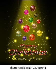 Christmas balls from light vector yellow background 