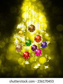 Christmas balls from light vector yellow background 