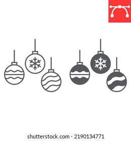 Christmas balls line and glyph icon, new year and xmas, christmas tree ball vector icon, vector graphics, editable stroke outline sign, eps 10.