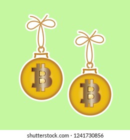 Christmas balls with the logo of bitcoin. Cryptocurrency. Web and Internet money . Vector illustration.