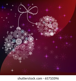Bolas de Navidad hechas de copos de nieve de fondo vectorial rojizo.
