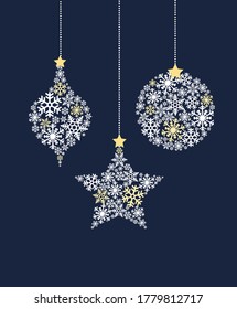 Christmas balls made from snowflakes, vector illustration. Merry Christmas card