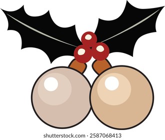 Christmas Balls with Mistletoe Icon Illustration - Vector Drawing