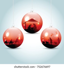 Christmas balls with nativity scene