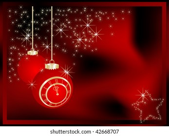 Christmas balls with New Year clock - vector illustration