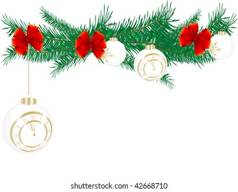 Christmas balls with New Year clock - vector illustration