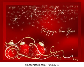 Christmas balls with New Year clock - vector illustration
