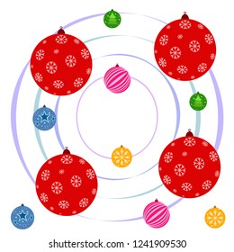 Christmas balls, New Year greeting card, vector background