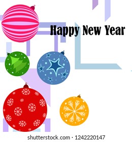 Christmas balls, New Year greeting card, vector background