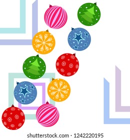 Christmas balls, New Year greeting card, vector background