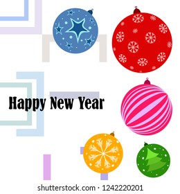 Christmas balls, New Year greeting card, vector background
