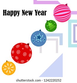 Christmas balls, New Year greeting card, vector background