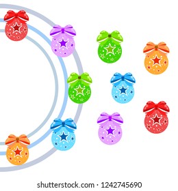 Christmas balls, New Year greeting card, vector background