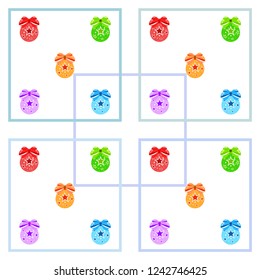 Christmas balls, New Year greeting card, vector background