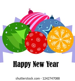 Christmas balls, New Year greeting card, vector background