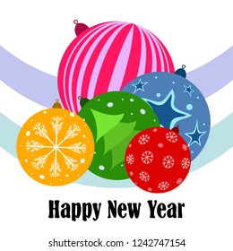 Christmas balls, New Year greeting card, vector background