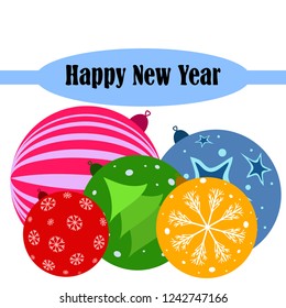 Christmas balls, New Year greeting card, vector background