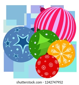 Christmas balls, New Year greeting card, vector background