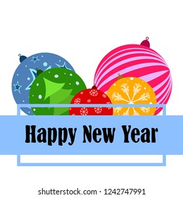 Christmas balls, New Year greeting card, vector background