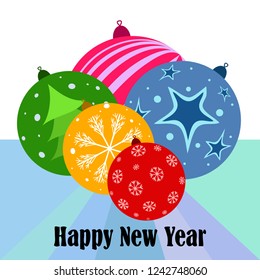 Christmas balls, New Year greeting card, vector background