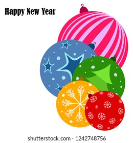 Christmas balls, New Year greeting card, vector background