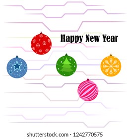 Christmas balls, New Year greeting card, vector background
