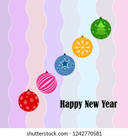 Christmas balls, New Year greeting card, vector background