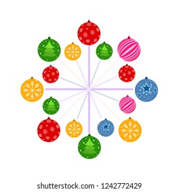 Christmas balls, New Year greeting card, vector background