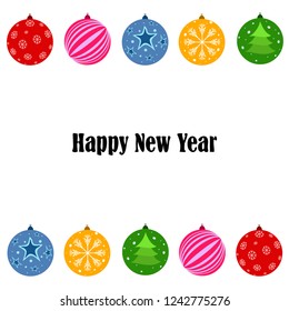 Christmas balls, New Year greeting card, vector background