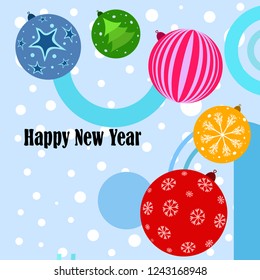 Christmas balls, New Year greeting card, vector background