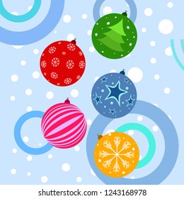 Christmas balls, New Year greeting card, vector background