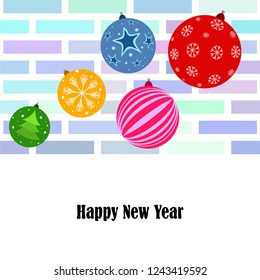 Christmas balls, New Year greeting card, vector background