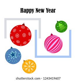 Christmas balls, New Year greeting card, vector background