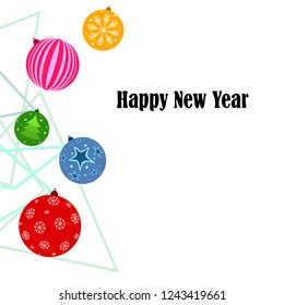 Christmas balls, New Year greeting card, vector background