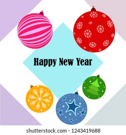 Christmas balls, New Year greeting card, vector background