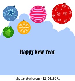 Christmas balls, New Year greeting card, vector background