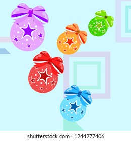 Christmas balls, New Year greeting card, vector background