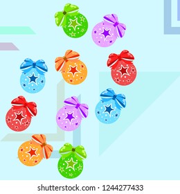 Christmas balls, New Year greeting card, vector background