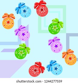 Christmas balls, New Year greeting card, vector background