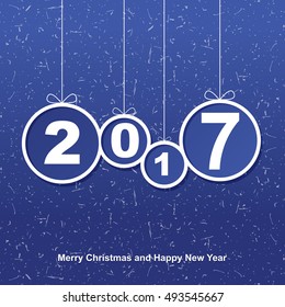 Christmas balls with New Year's numbers if 2017 year on blue background.. Vector illustration