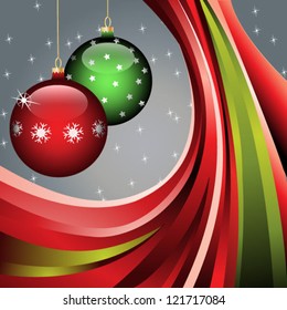 Christmas balls on abstract background - Christmas Card