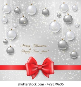 Christmas balls on abstract background. Realistic vector illustration