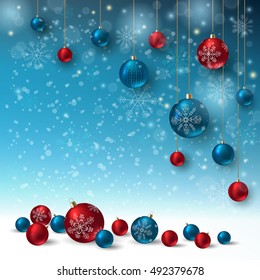 Christmas balls on abstract background. Realistic vector illustration