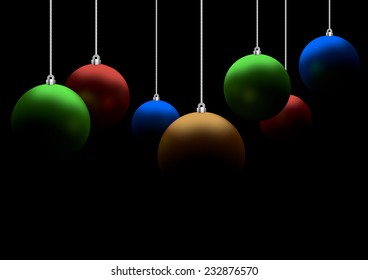 Christmas balls on the black background.