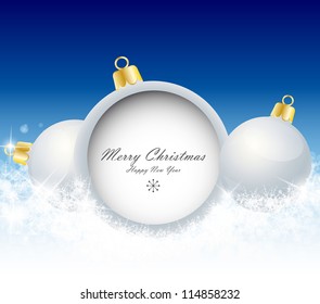 Christmas balls on blue background with snowflakes