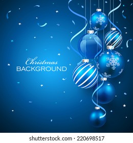 Christmas balls on blue background